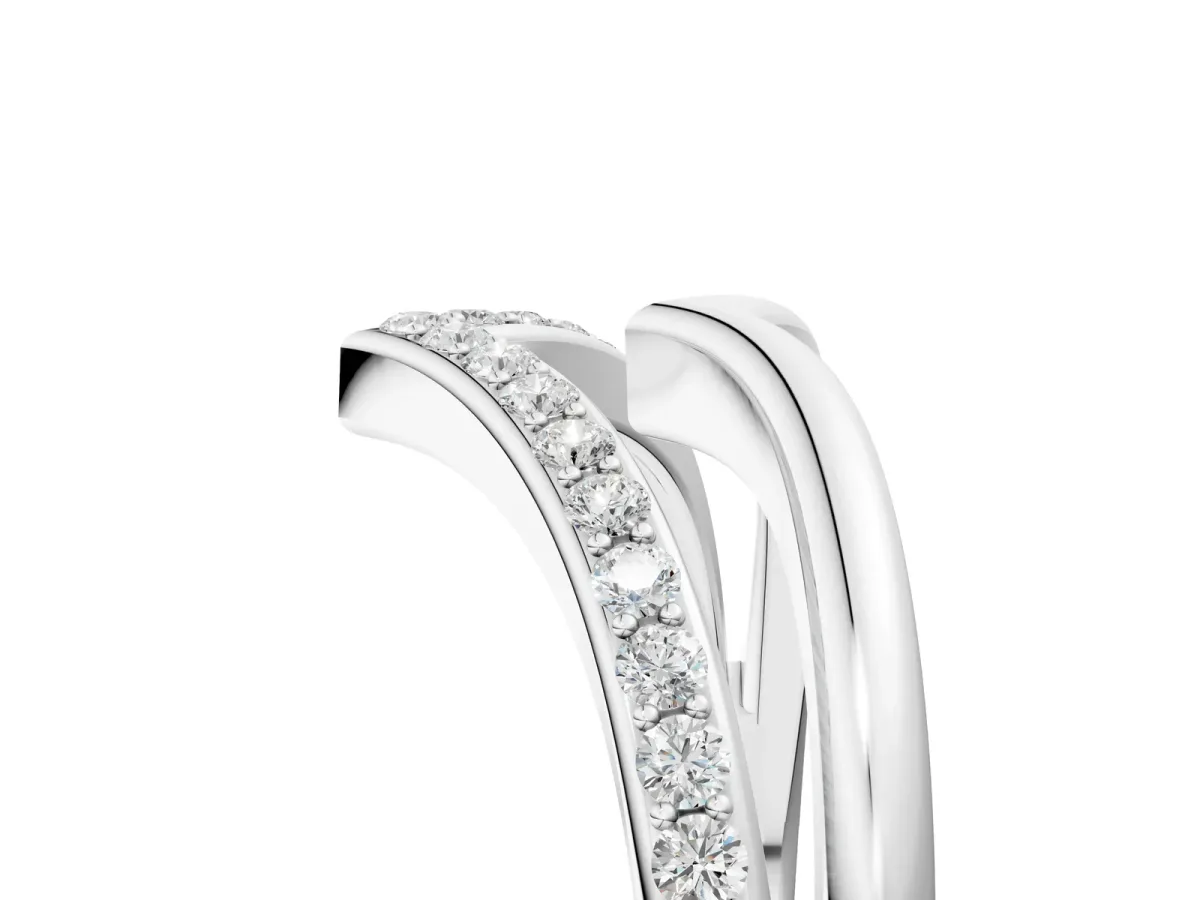 Pavé Round Diamond Chevron Band with Channel Setting Silver