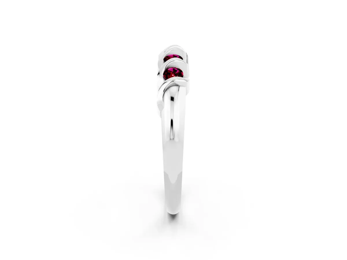 Round Garnet Eternity Band with Twist Prong Setting White gold