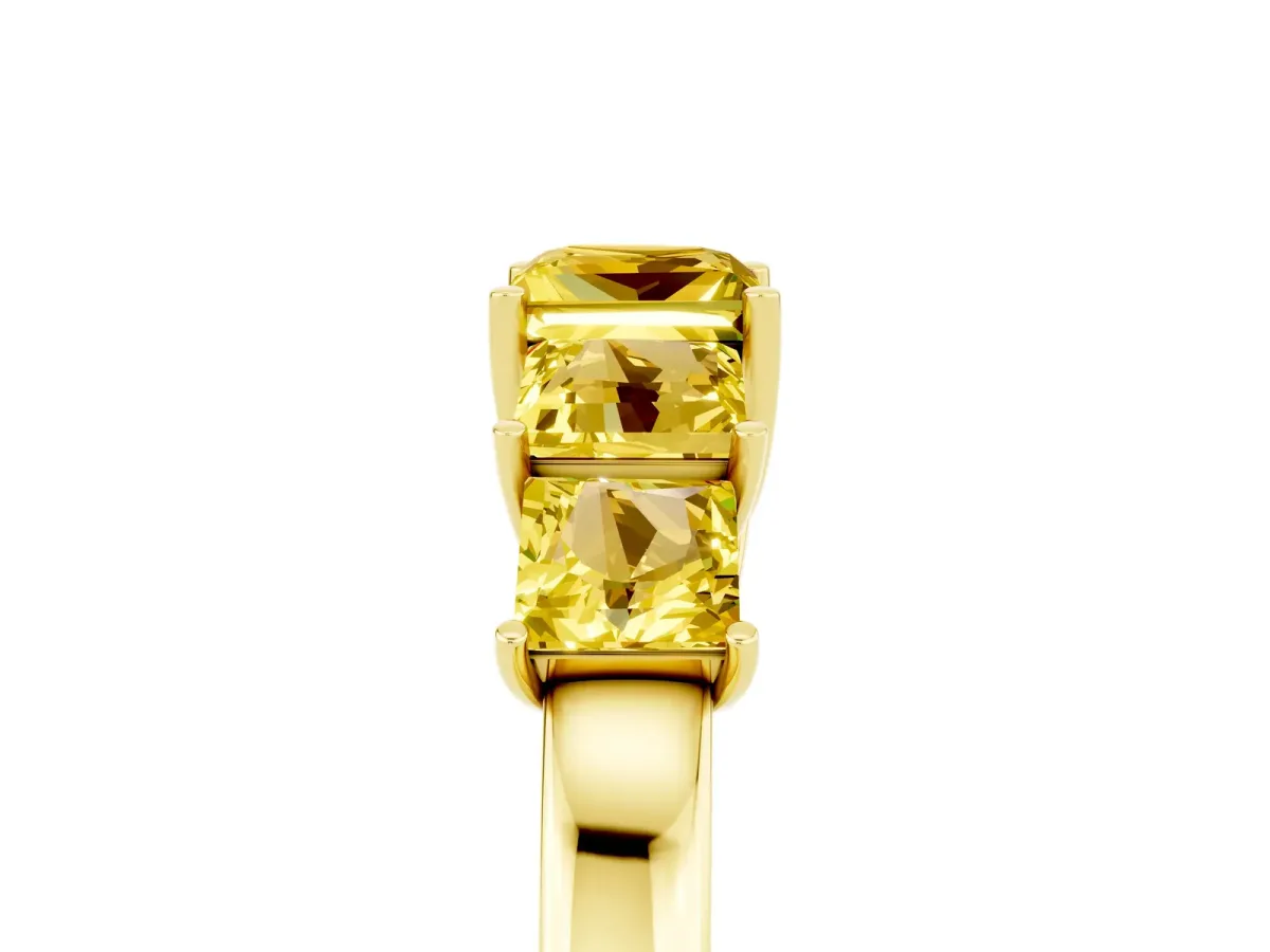 Princess Cut Five-Stone Yellow Sapphire Ring with Classic Prong Setting Yellow gold