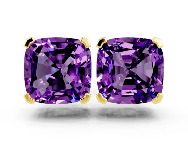 Cushion Cut Amethyst Stud Earrings Yellow gold