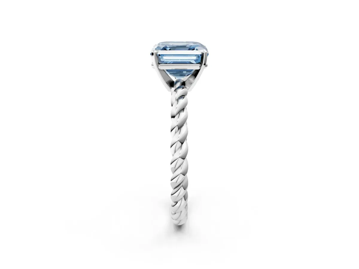 Fancy Blue Asscher Cut Cut Solitaire Twisted Band with Four-Prong Setting Platinum