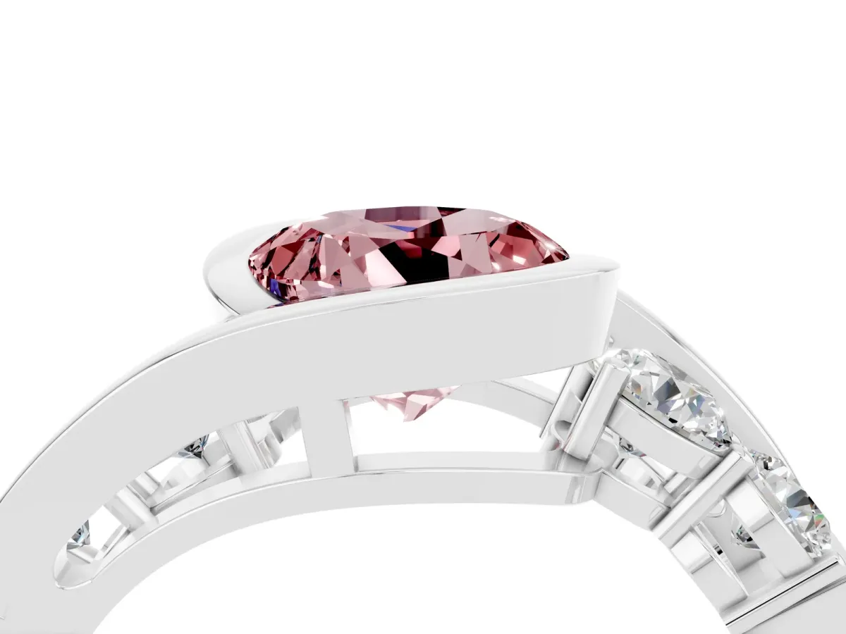 Bezel Set Round Cut Morganite Bypass Ring with Round Accents Silver