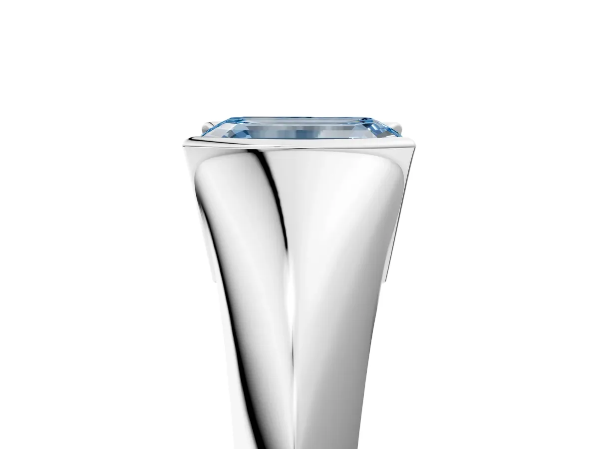 Fancy Blue Emerald Cut Solitaire Tension Set Diamond Ring Platinum