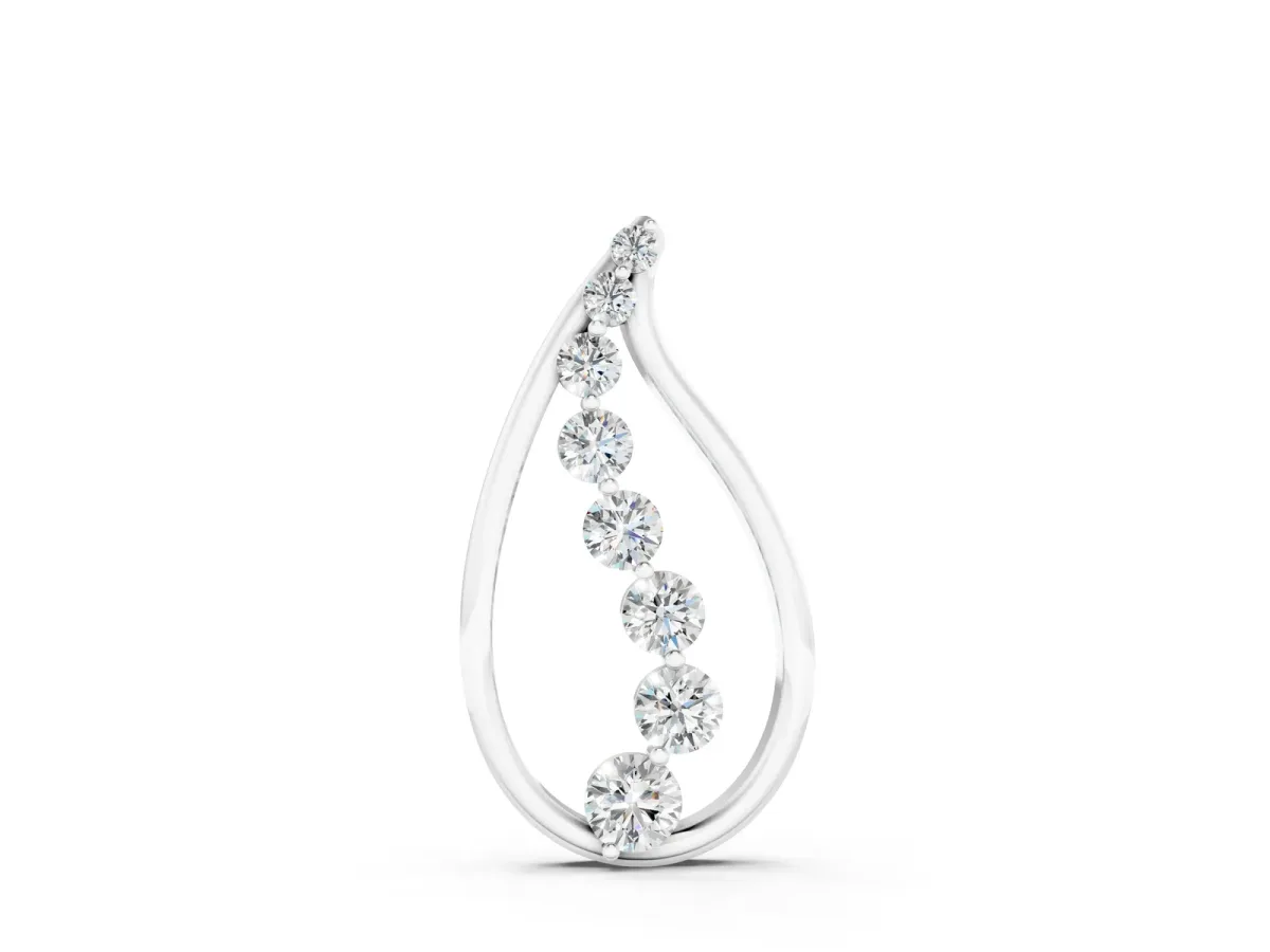 Teardrop Diamond Prong-Set Round Pendant White gold