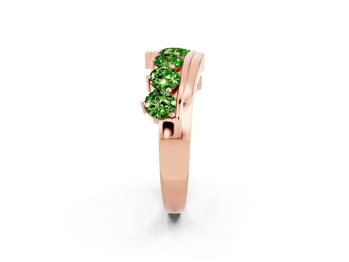 Round Peridot Wave Band with Channel and Shared Prong Setting Rose gold