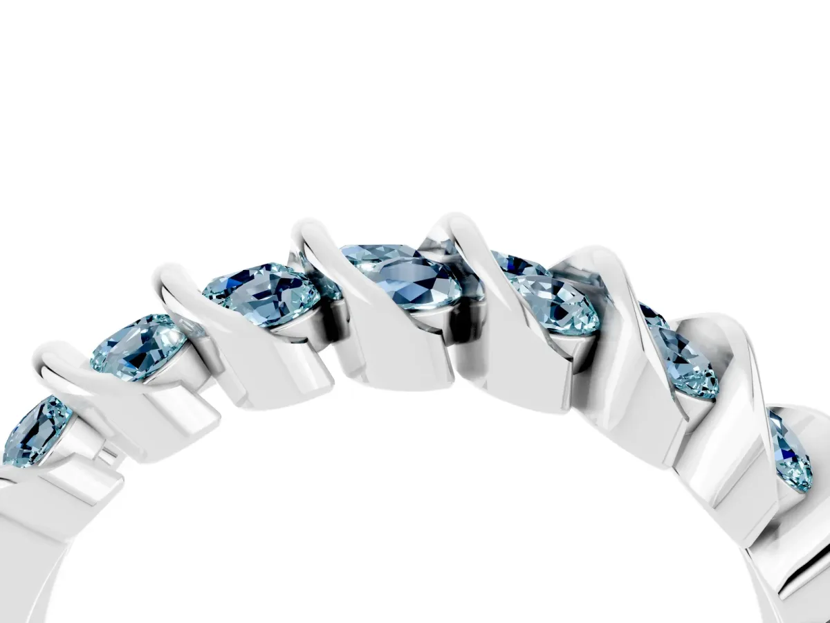 Channel Set Round Aquamarine Multi-Row Band White gold