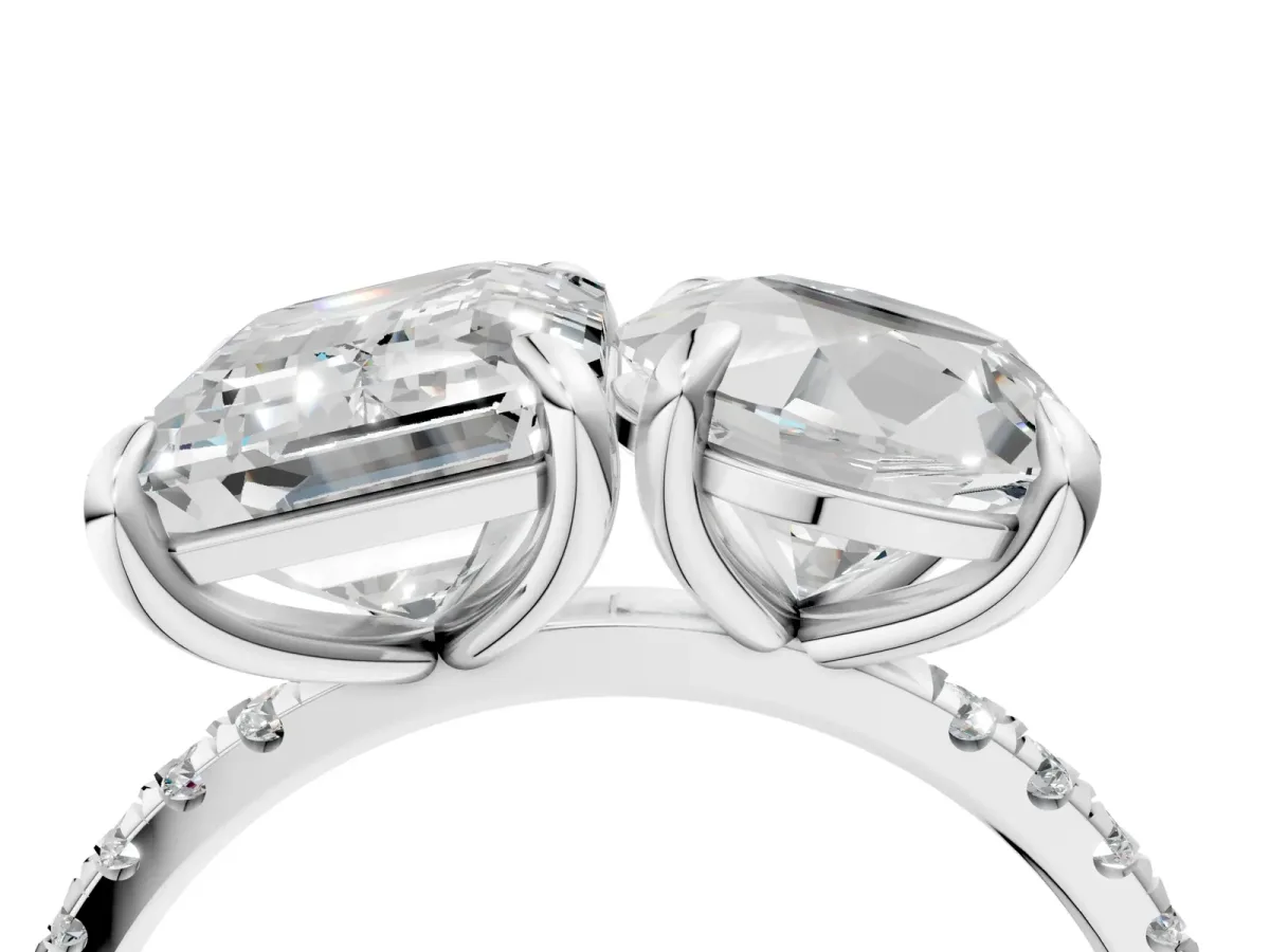 Round and Emerald Toi Moi Ring with Prong Setting and Micro Pave Band Silver