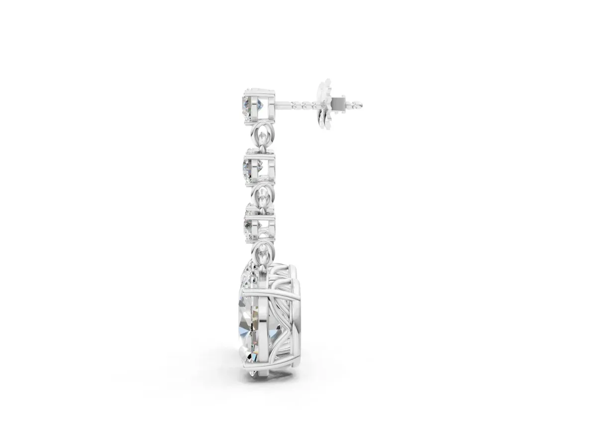 Round and Oval Diamond Drop Earrings Platinum