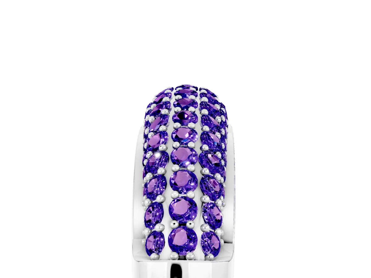 Three-Row Pavé Round Tanzanite Dome Band Platinum