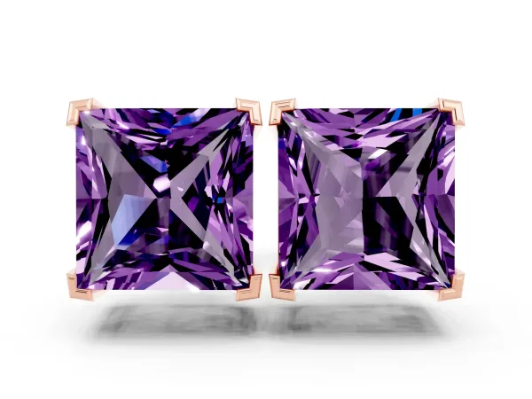 Princess Cut Amethyst Stud Earrings Rose gold