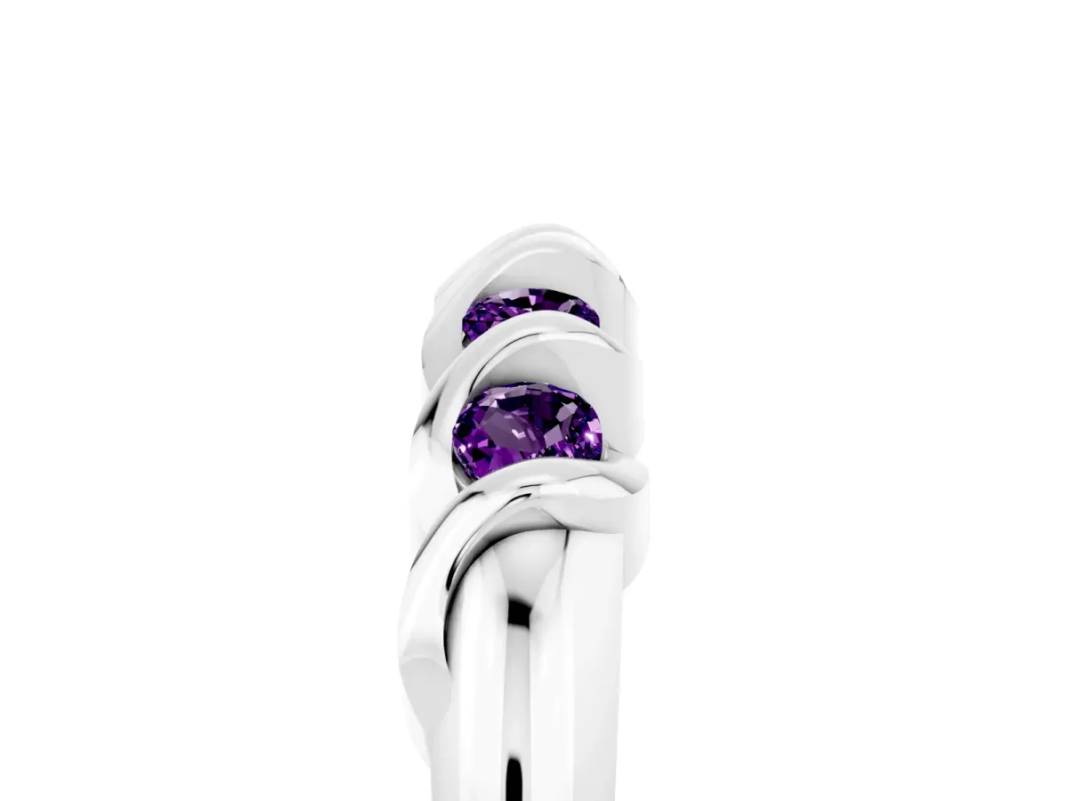 Round Amethyst Eternity Band with Twist Prong Setting Silver