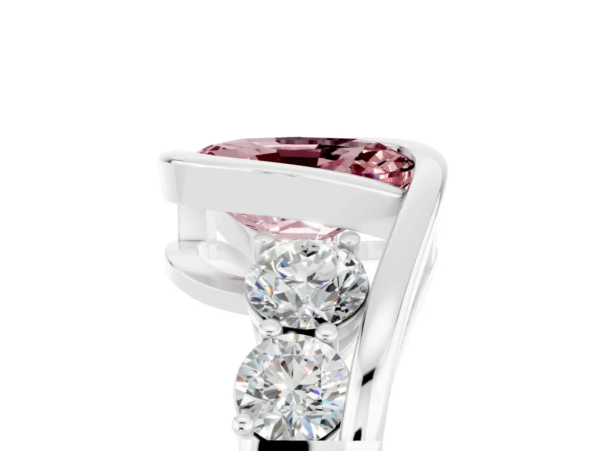 Bezel Set Oval Cut Morganite Bypass Ring with Round Accents Silver
