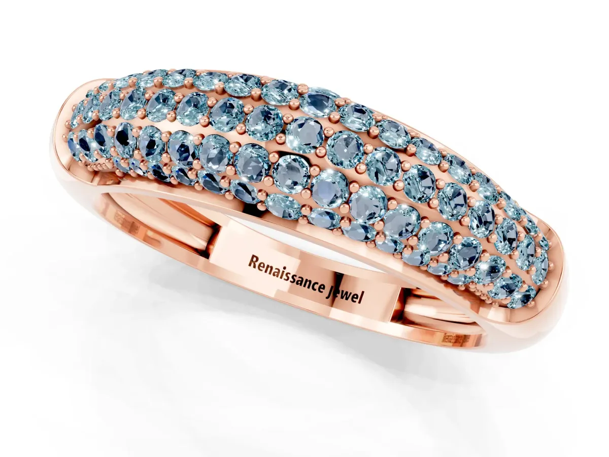 Three-Row Pavé Round Aquamarine Dome Band Rose gold