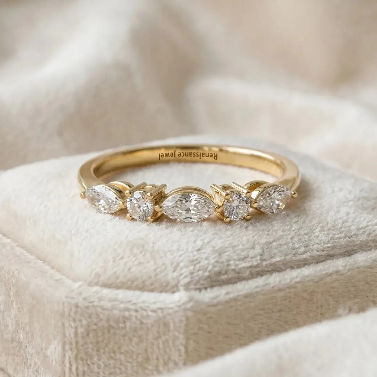 Prong Set Round Diamond Half-Eternity Band Yellow gold