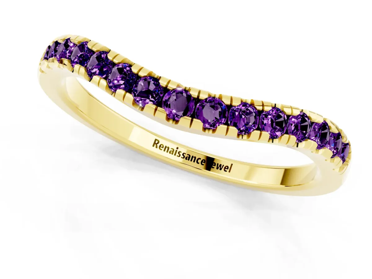 Amethyst Pavé Curved Wedding Band Yellow gold