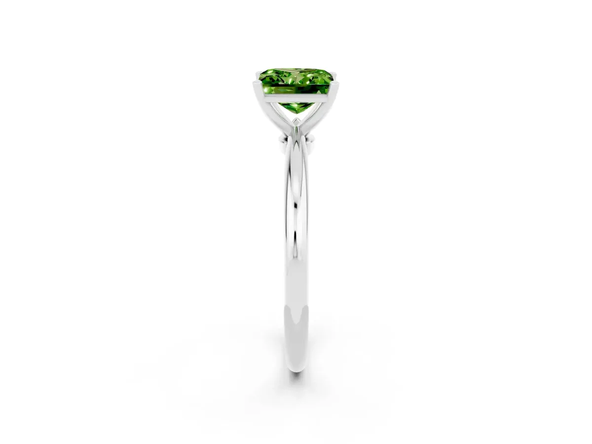 Princess Cut Peridot Solitaire Ring with Six-Prong Setting and Classic Band Platinum