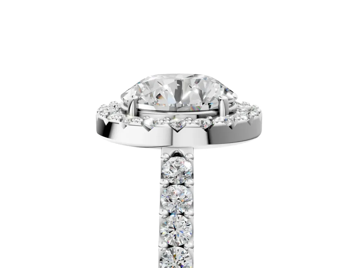 Round Cut Halo Diamond Pavé Solitaire Ring Platinum