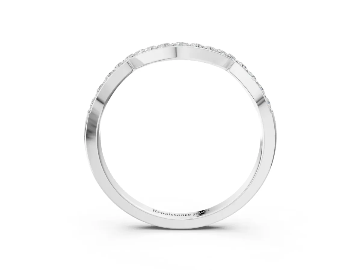 Curved Pave Round Diamond Contour Band with Shared Prong Setting Platinum