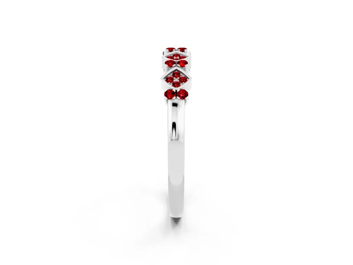 Pavé Cushion Ruby Cluster Eternity Band with Prong Setting Silver