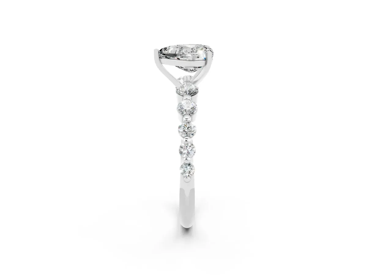 Heart Cut Solitaire Moissanite Ring with Pave Band and Four-Prong Setting Silver