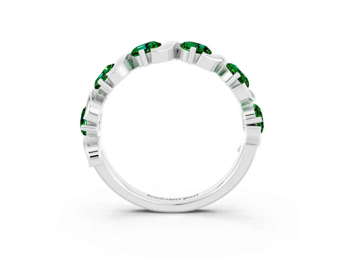 Six-Stone Round Emerald Wave Band with Shared Prong Setting Silver