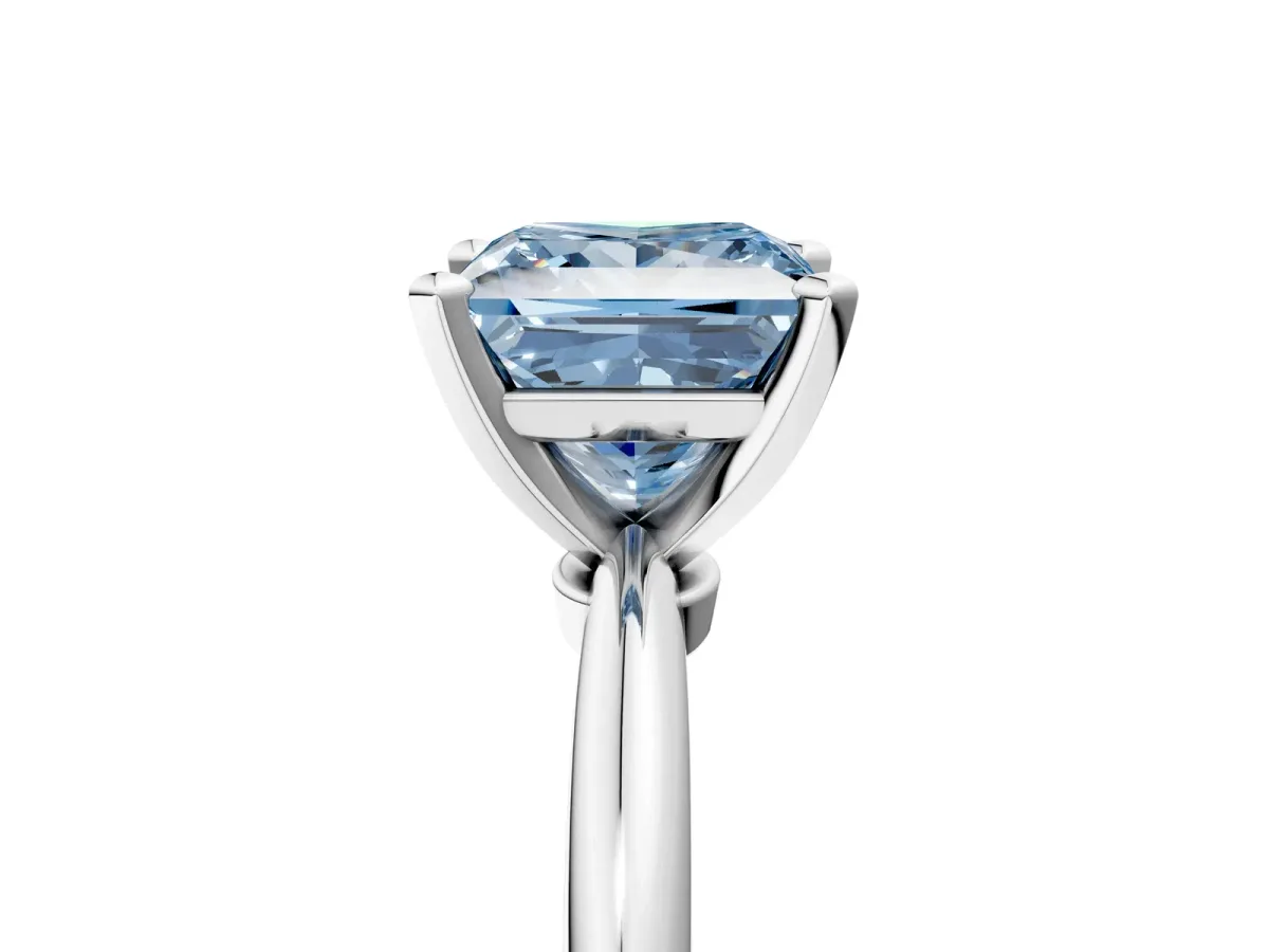Fancy Blue Princess Cut Diamond Solitaire Ring with Six-Prong Setting and Classic Band Silver