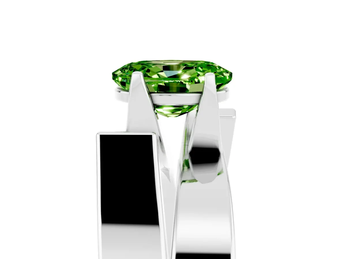 Modern Tension Set Oval Cut Peridot Solitaire Wide Band Ring Platinum
