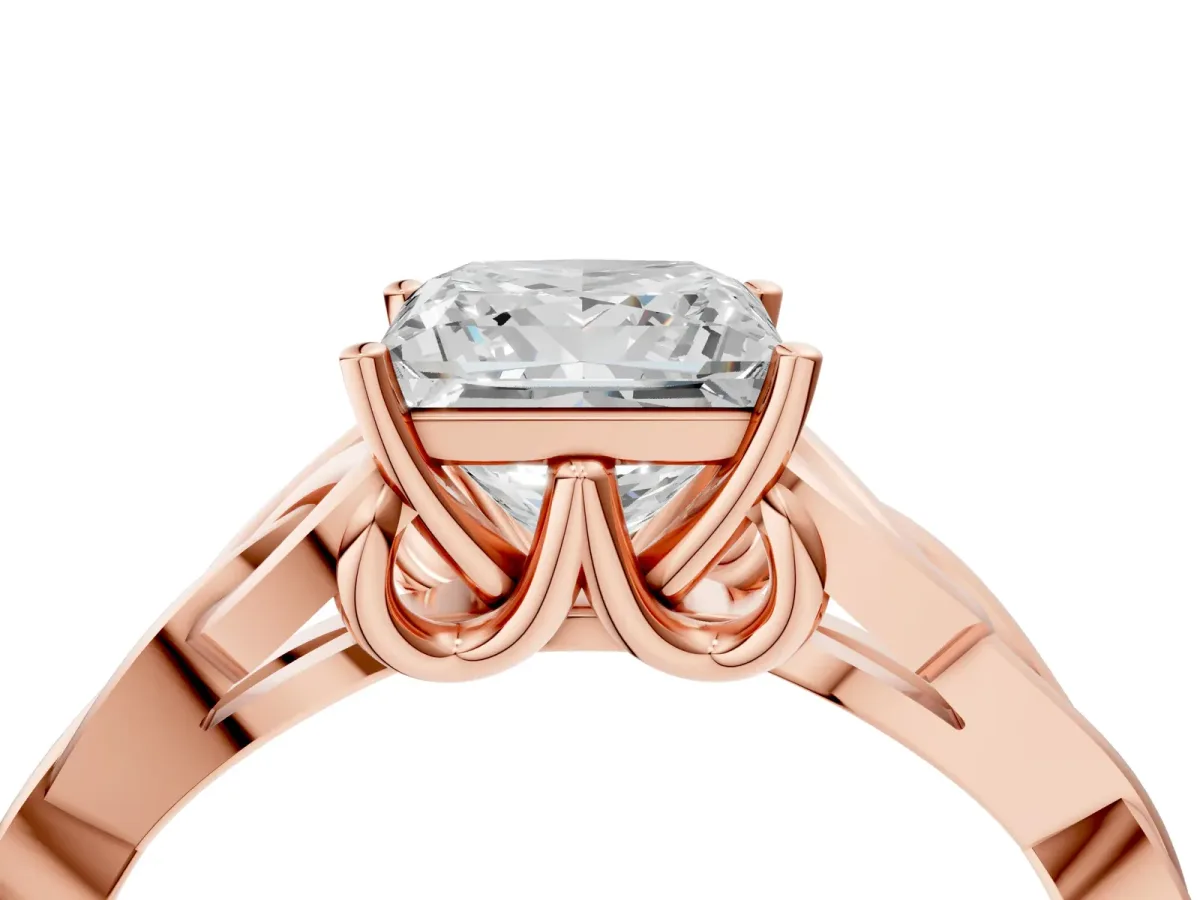 Princess Cut Diamond Solitaire Celtic Knot Ring with Four-Prong Setting Rose gold