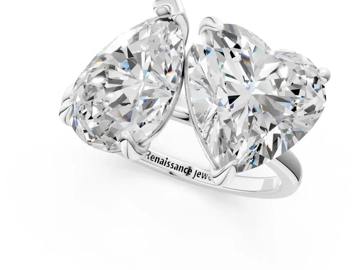 Pear and Heart Toi Moi Ring with Prong Setting and Plain Band Silver