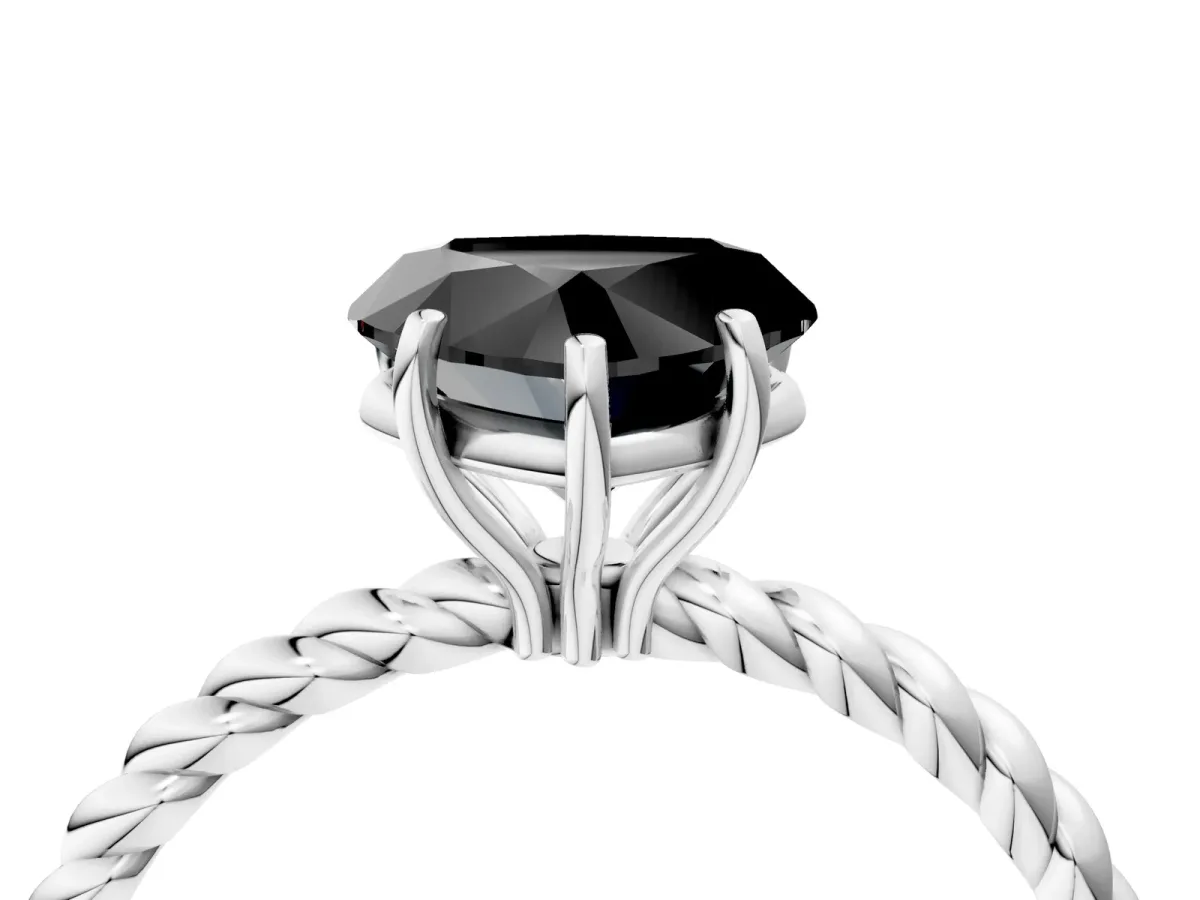 Fancy Black Heart Cut Solitaire Twisted Band 4-Prong Ring Platinum