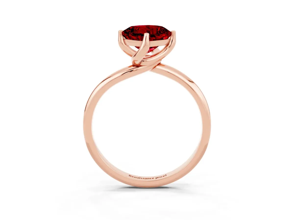 Cushion Cut Ruby Solitaire Engagement Ring with Four-Prong Setting and Classic Band Rose gold