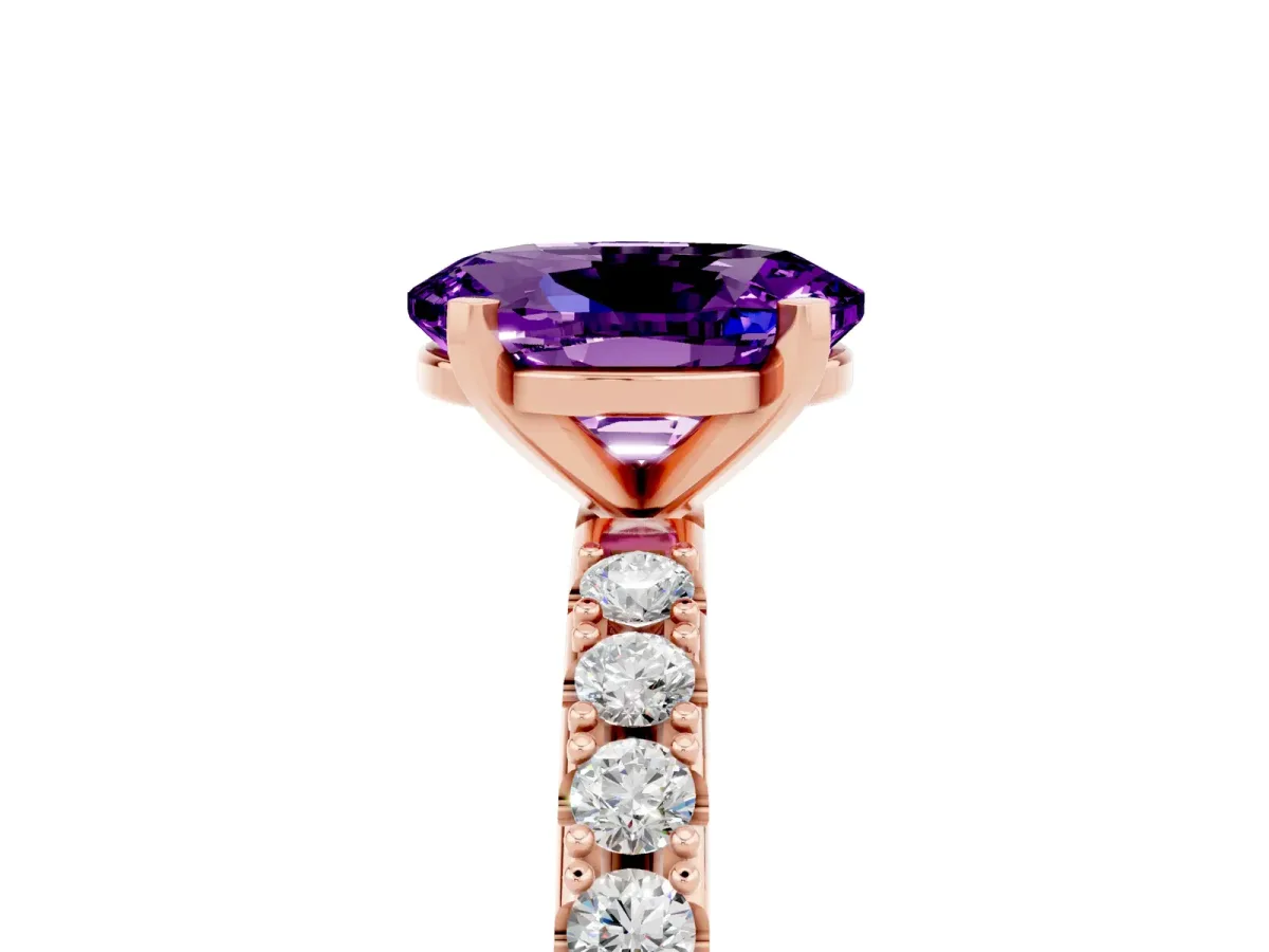 Oval Cut Amethyst Solitaire Pavé Band with Four-Prong Setting Rose gold