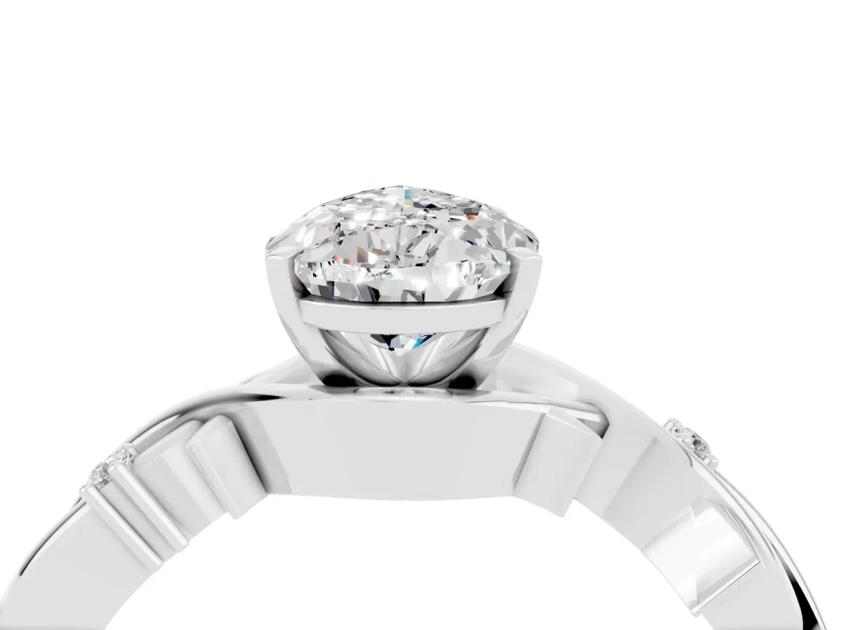 Pear Cut Moissanite Solitaire Ring with Twisted Band and Prong Setting Platinum