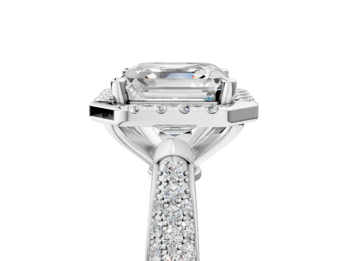 Asscher Cut Cut Halo Pave Band Four-Prong Setting Ring Platinum