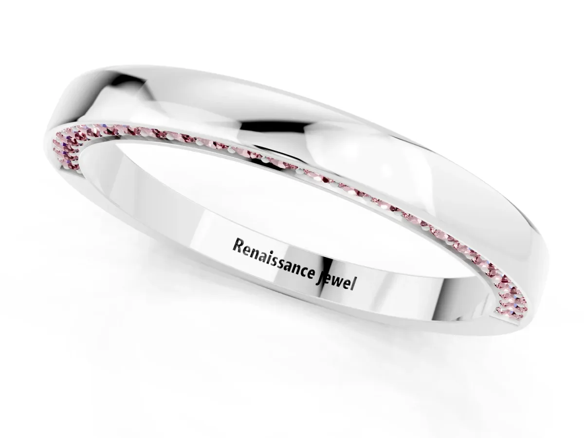 Pavé Round Morganite Channel Set Band Silver