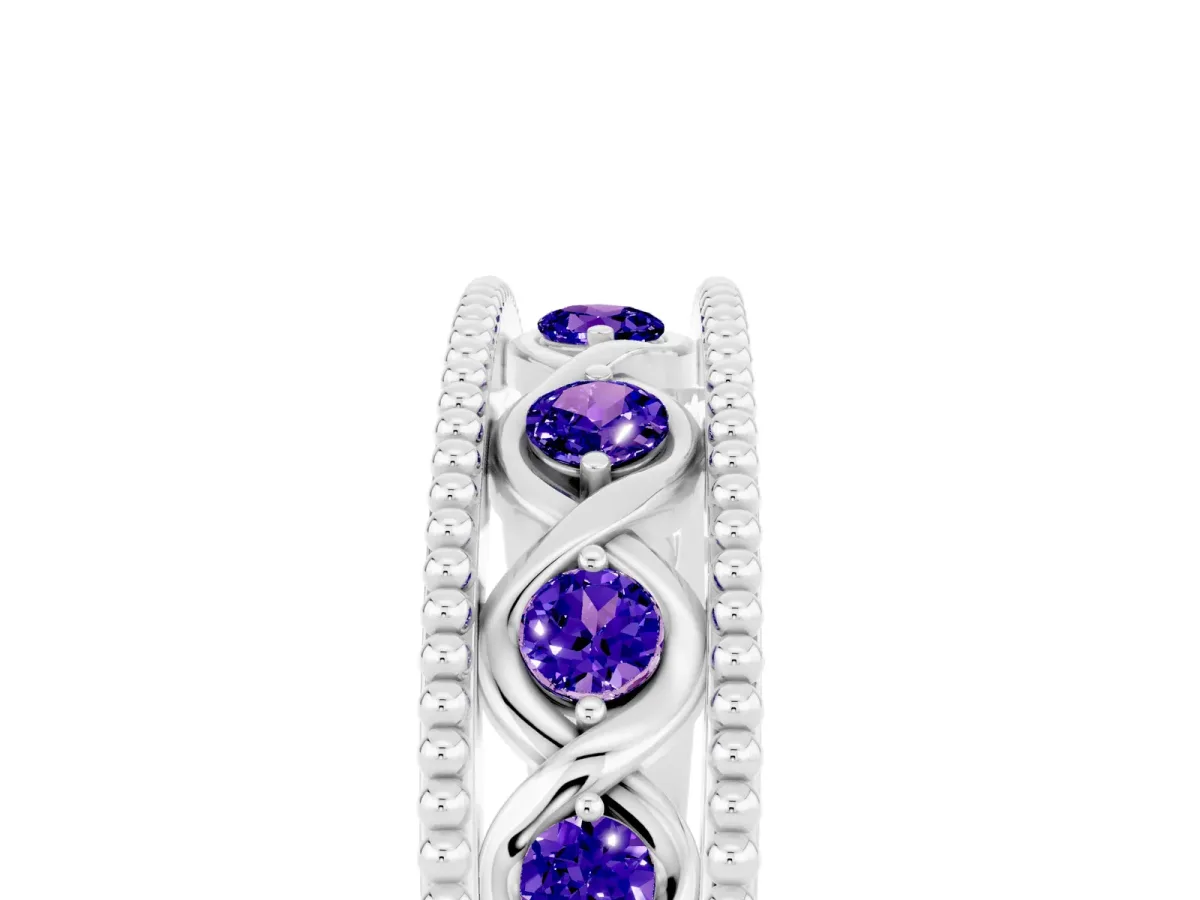 Round Tanzanite Twist Milgrain Band with Bezel Setting White gold