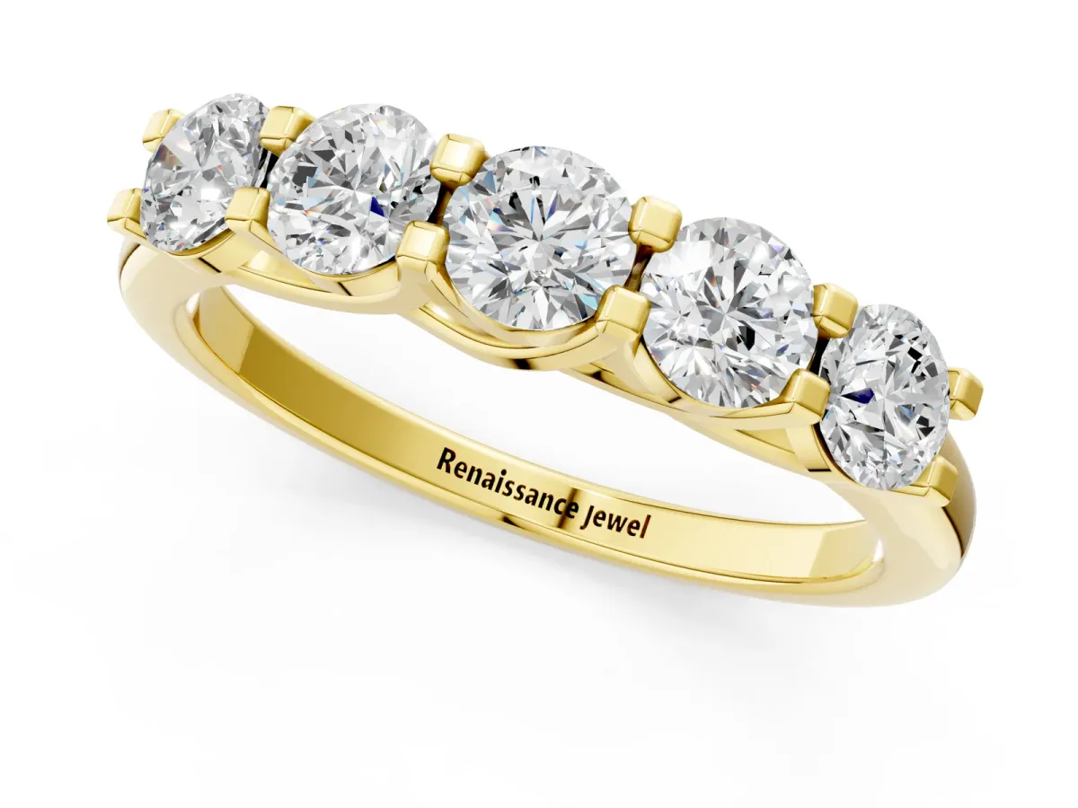 Round Cut Diamond Half Eternity Band with Prong Setting Yellow gold