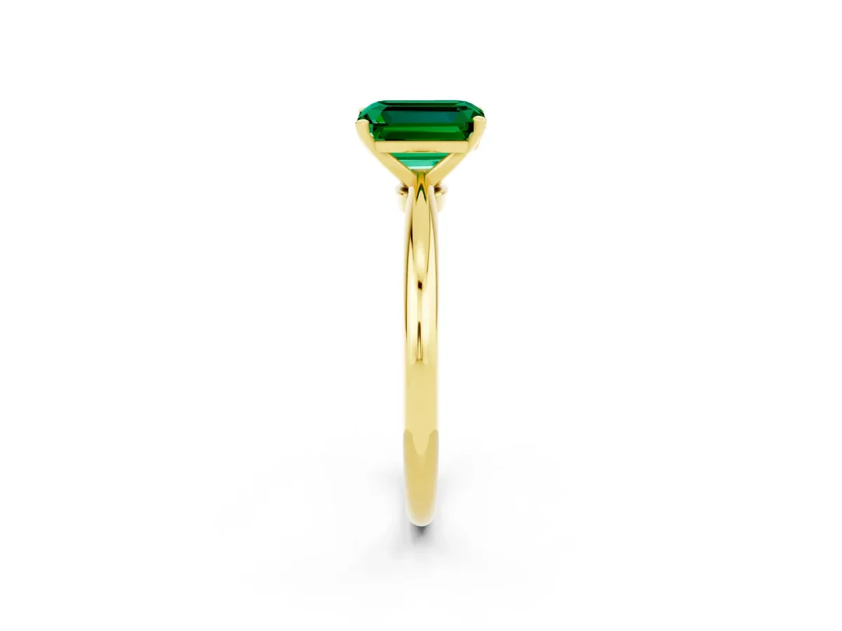 Emerald Cut Emerald Solitaire Ring with Six-Prong Setting and Classic Band Yellow gold
