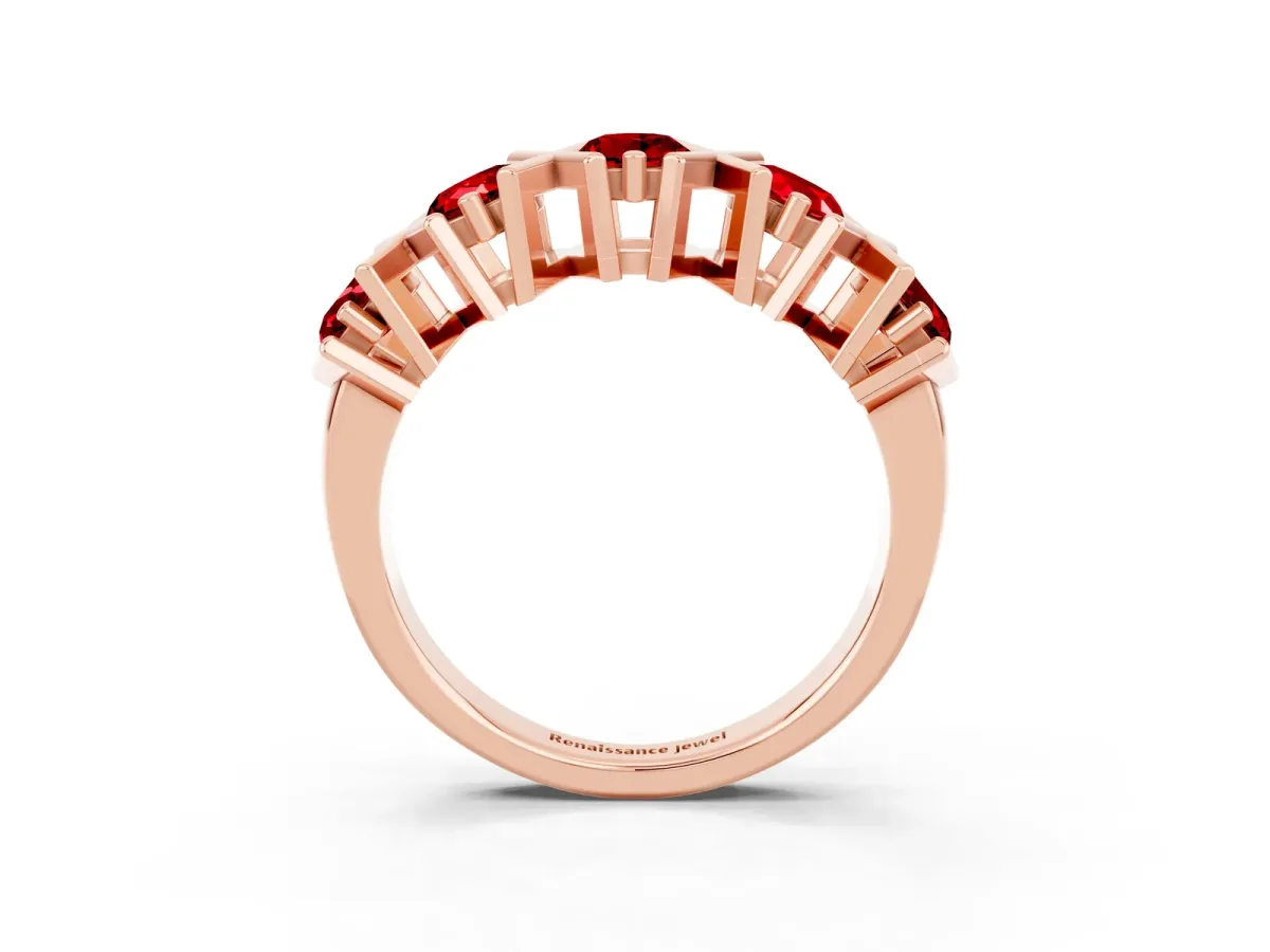 Round Ruby Channel Set Band with X-Prong Detail Rose gold