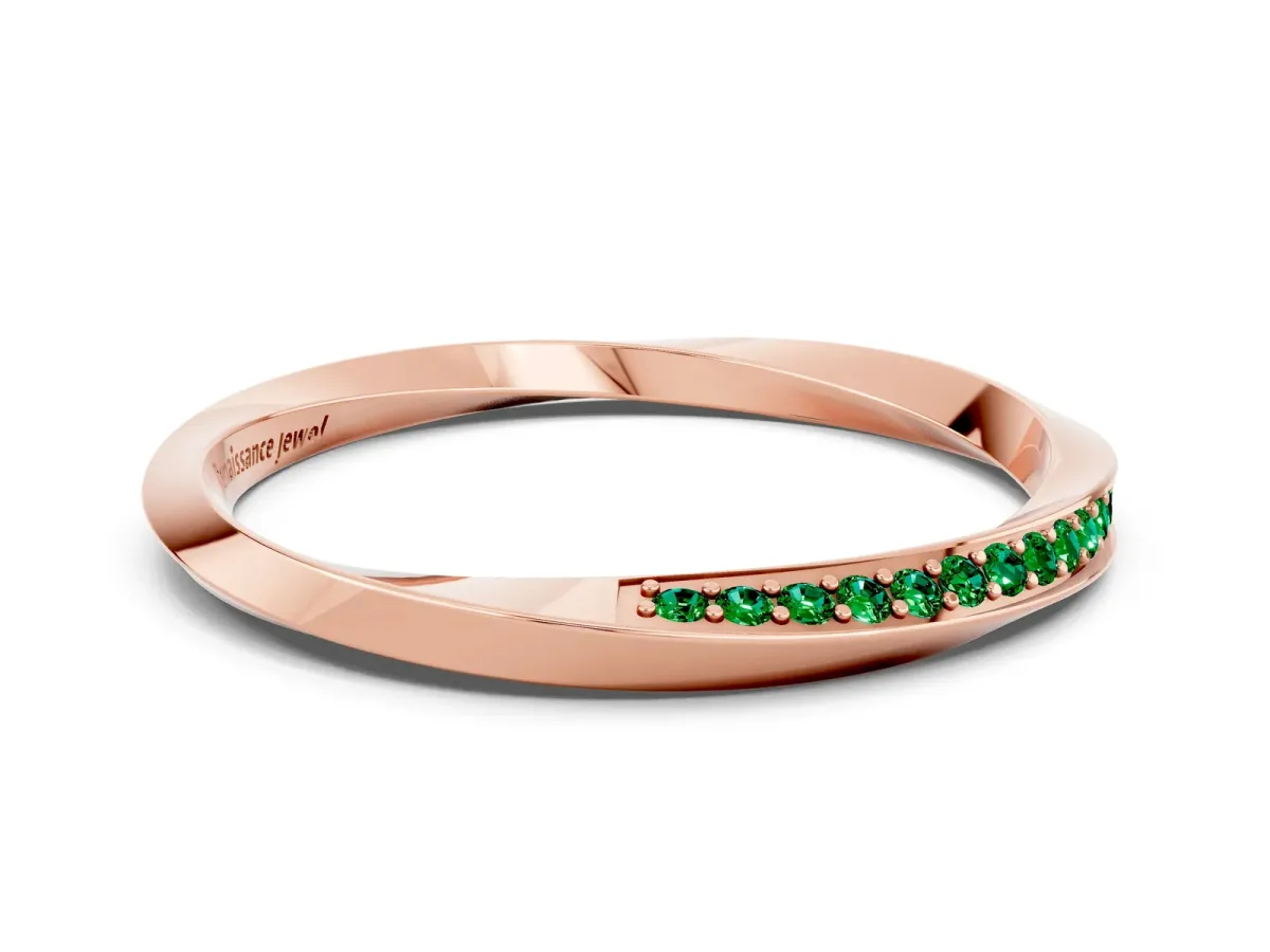 Pavé Round Emerald Twist Band Rose gold