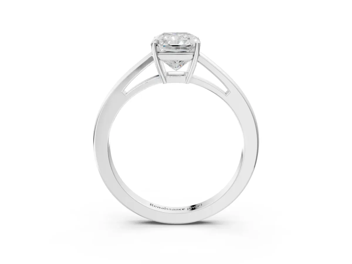 Radiant Cut Solitaire Diamond Ring with Split Shank and Four-Prong Setting Platinum