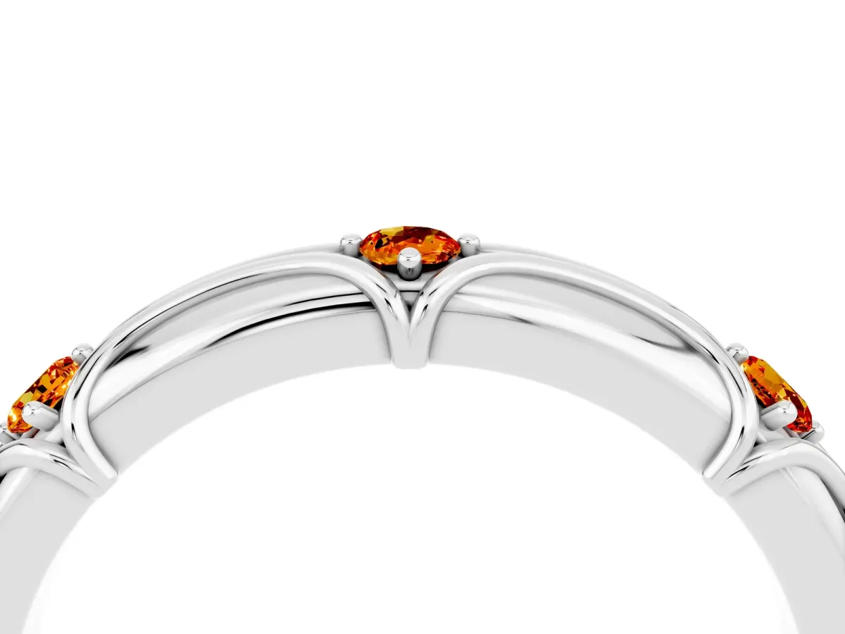 Round Citrine Prong Set Milgrain Eternity Band Silver