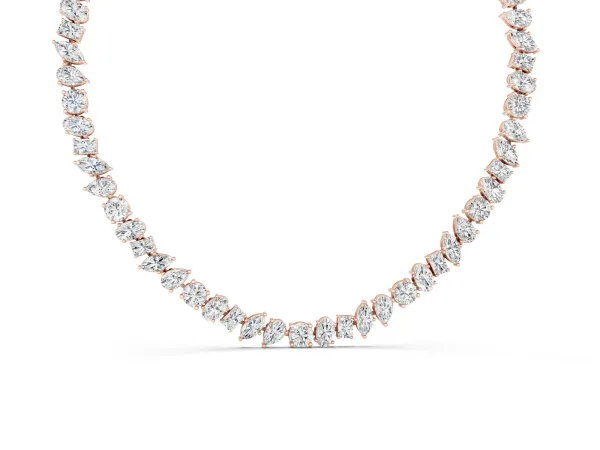 Mixed Shape Diamond Tennis Necklace Rose gold