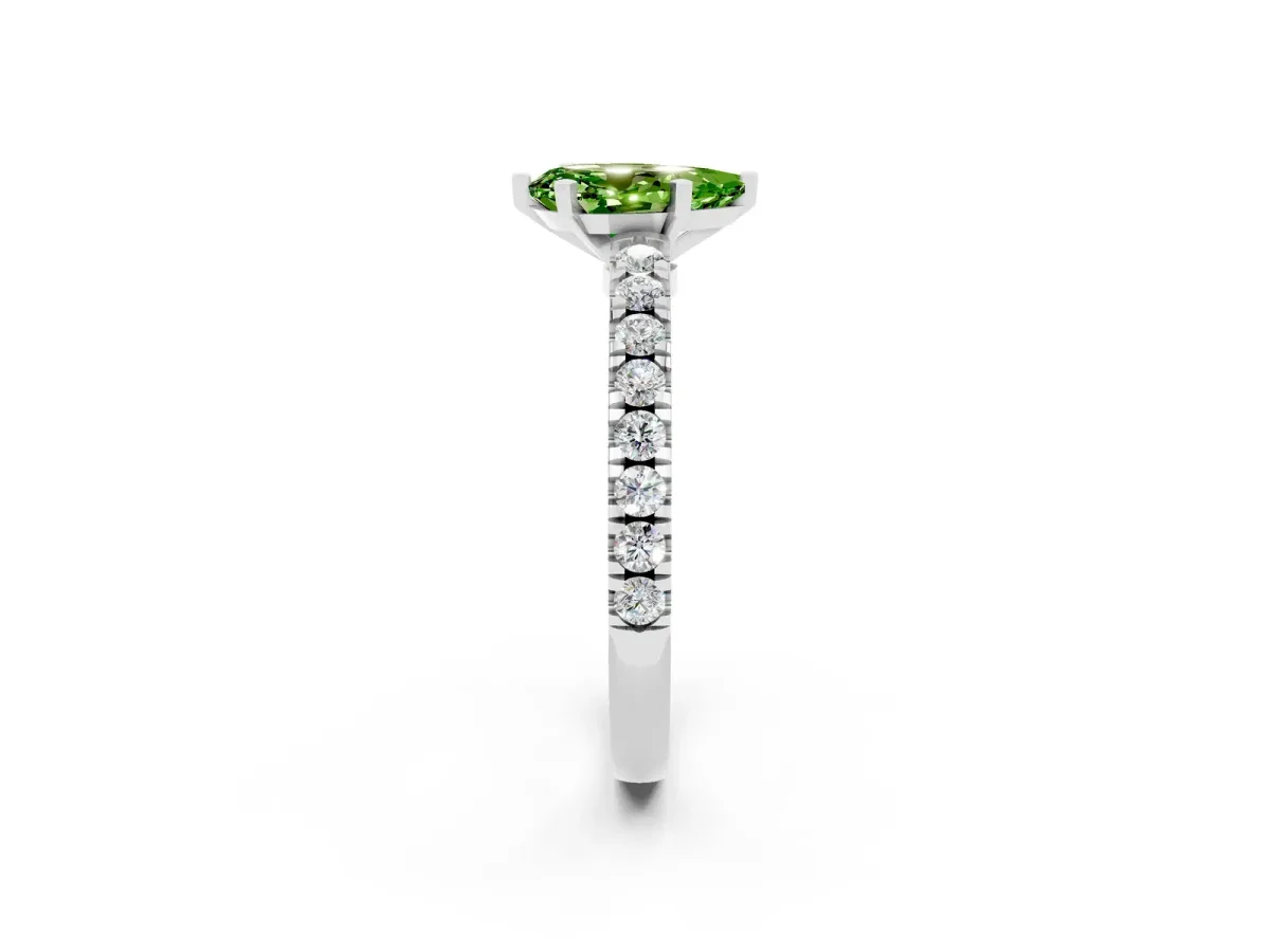 Pear Cut Solitaire Peridot with Pavé Band and Four-Prong Setting Platinum