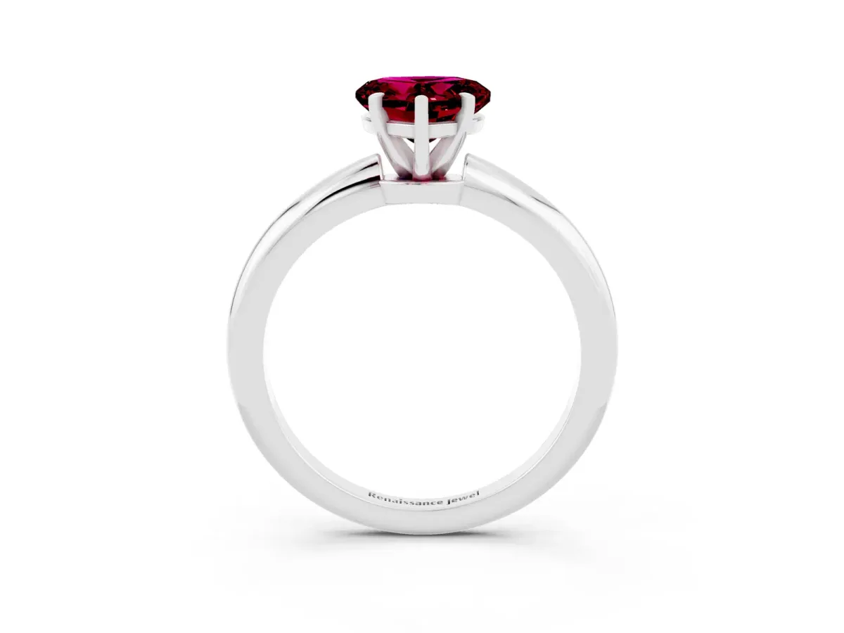 Heart Cut Garnet Solitaire Ring with Six-Prong Setting and Classic Band Platinum