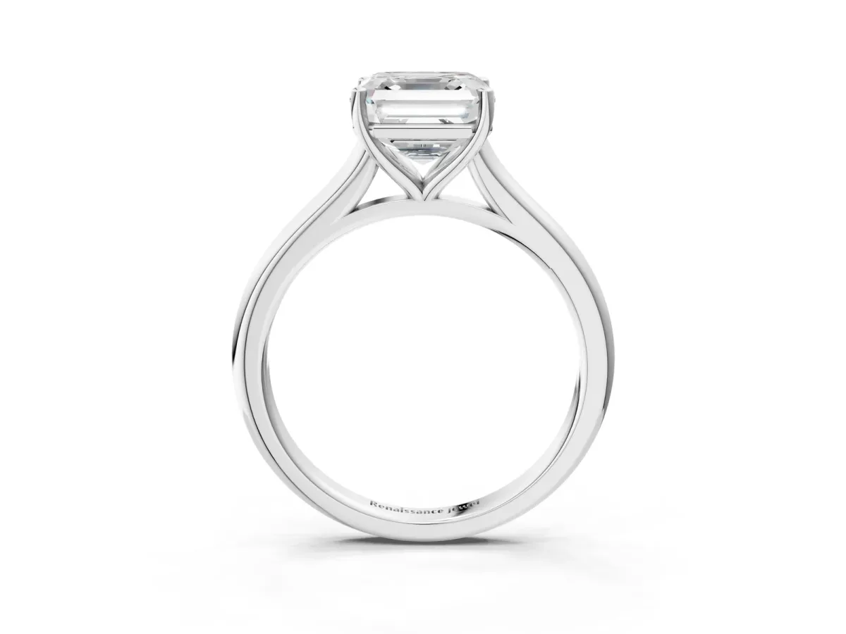 Asscher Cut Cut Solitaire Ring with Cathedral Band and Four-Prong Setting Platinum
