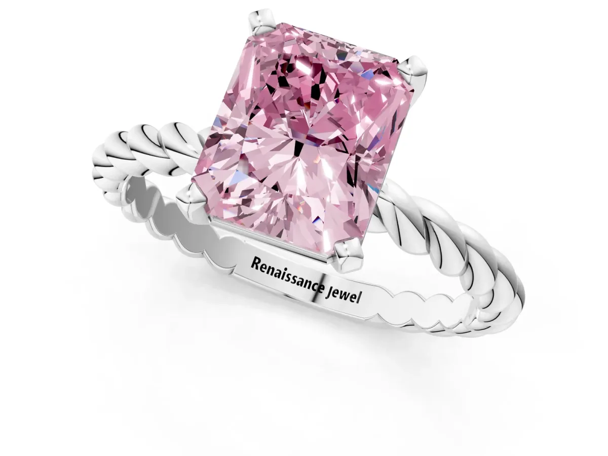 Fancy Pink Radiant Cut Cut Solitaire Twisted Band with Four-Prong Setting Platinum