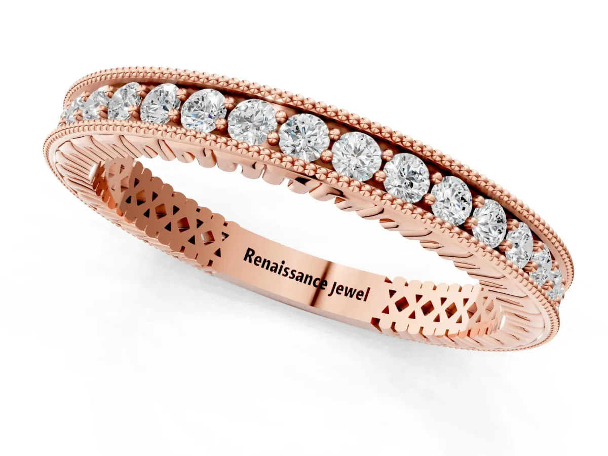 Round Diamond Milgrain Channel Set Eternity Band Rose gold