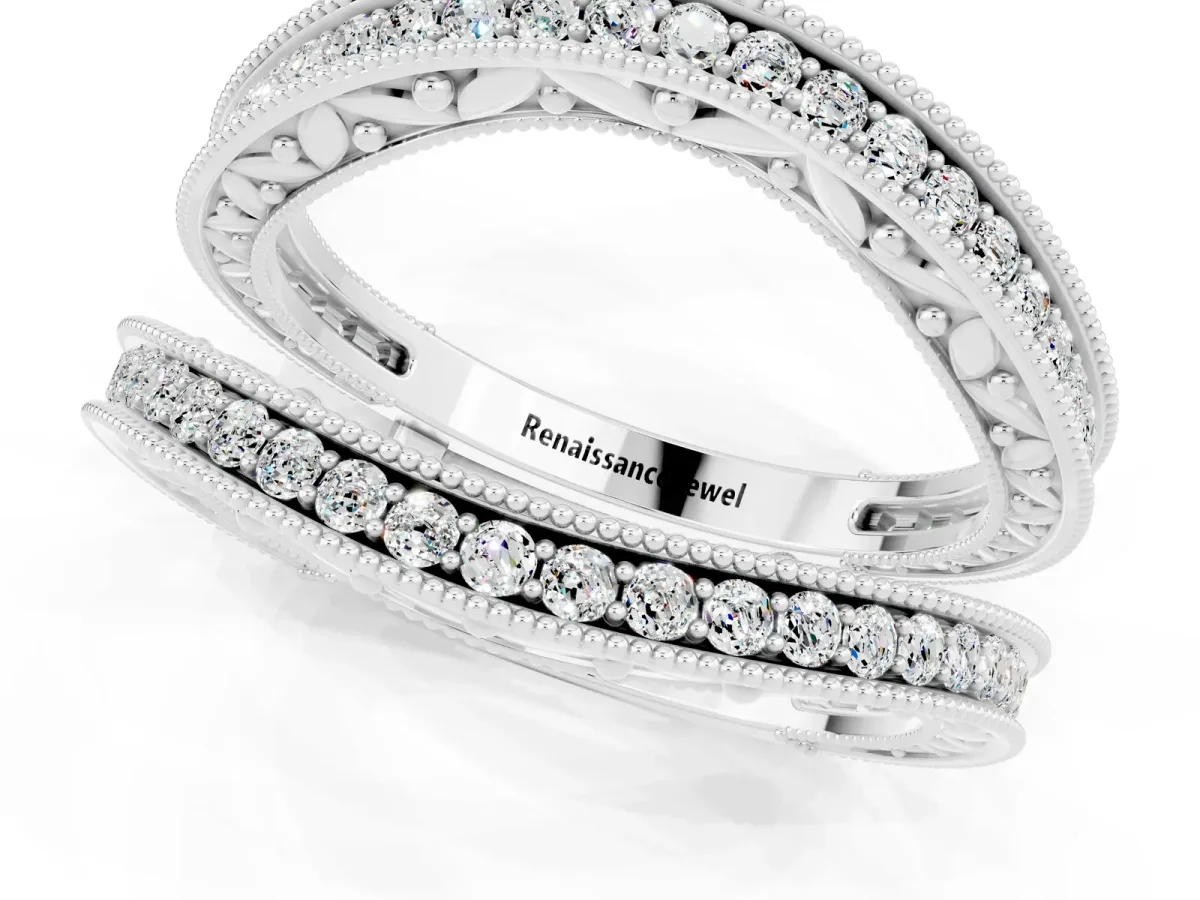 Round Moissanite Milgrain Eternity Band with Channel Setting Silver