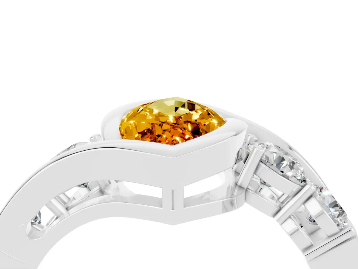 Bezel Set Marquise Cut Citrine Bypass Ring with Round Accents Silver